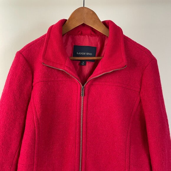 Women's Lands' End Boiled Wool Blend Zip Up Jacket Coat, Cherry Red, Size 14 - Picture 3 of 7